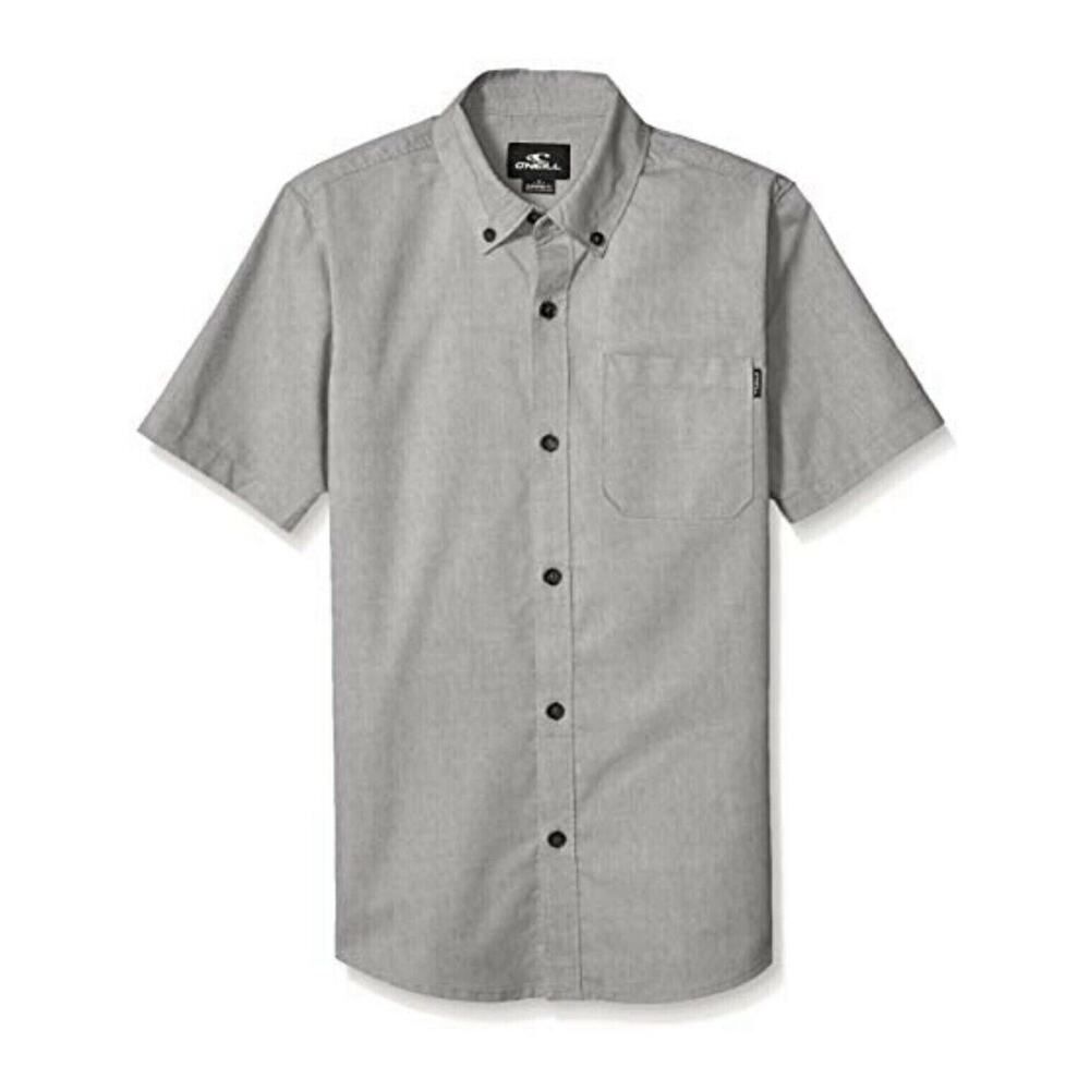 ONEILL Boys Casual Dressy Button Up Shirt Gray Collared Standard Fit L 7 Stretch